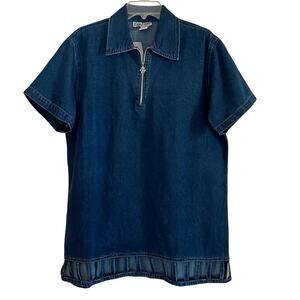 Erica Brooke Blue Denim Tunic 1/4 Zip Womens Size 14 XL Collar Casual Travel